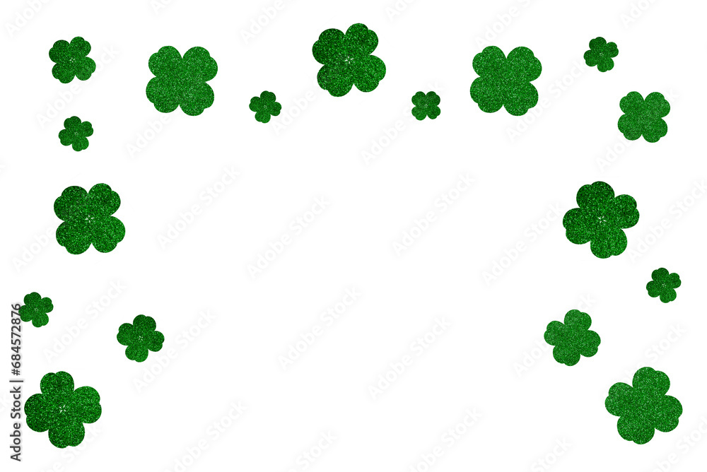 Happy St. Patrick's Day frame. Green paper clover. Isolated on transparent background. Png. Happy St. Patrick's Day frame. Green paper clover. Isolated on transparent background. Png.