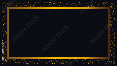 Black gold luxury background with golden bokeh and border.