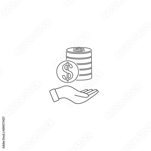 Money Icon Vector. Payment system. Coins and Dollar cent Sign isolated on white background. Flat design style
