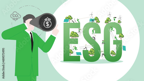 ESG sustainability business visionary. Carbon credit vision from reduce carbon footprint and carbon dioxide to carbon offset.
