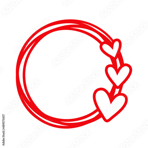 Logo del día de San Valentín. Marco circular con líneas con silueta de corazones para su uso en felicitaciones y tarjetas