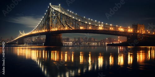 view of the bridge of golden lights and the beautiful river, Ben Franklin Bridge Cityscape stock, generative ai