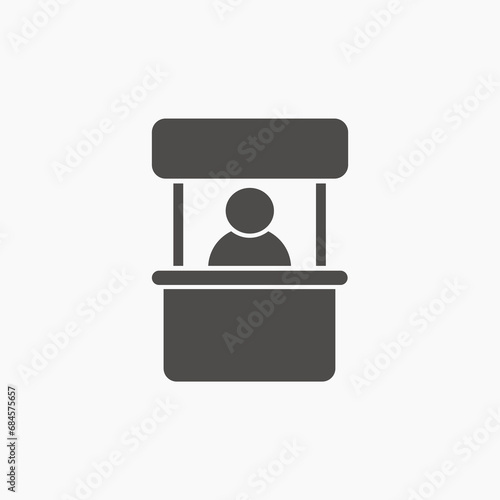 Promo stand icon vector. Registration, service desk, customer, sales booth, exhibition symbol