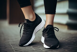  A Closeup View of Stylish Black Women's Sneakers, Showcasing the Perfect Fusion of Fashion and Comfort