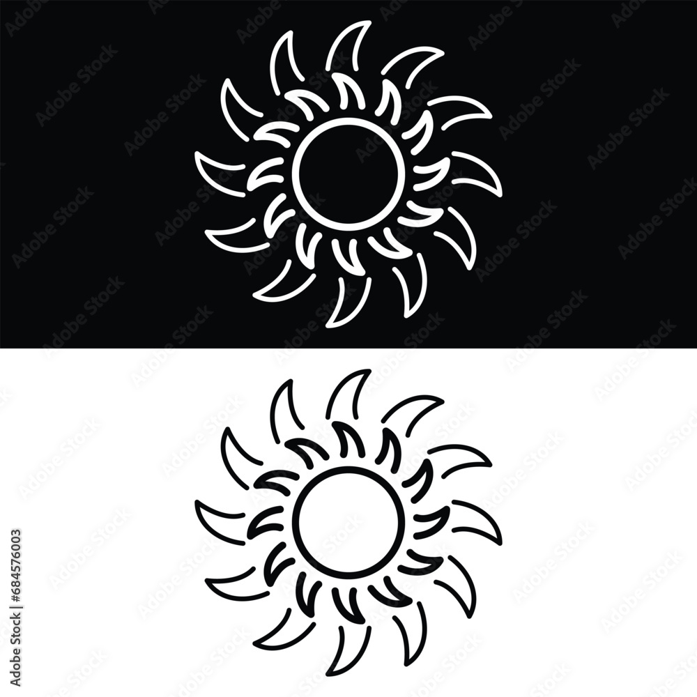 Sun icon Vector, Black and White Version Design Template Sun icon Vector, Black and White Version Design Template