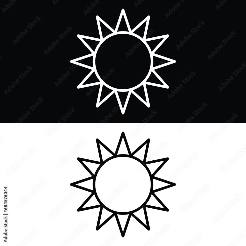 Sun icon Vector, Black and White Version Design Template