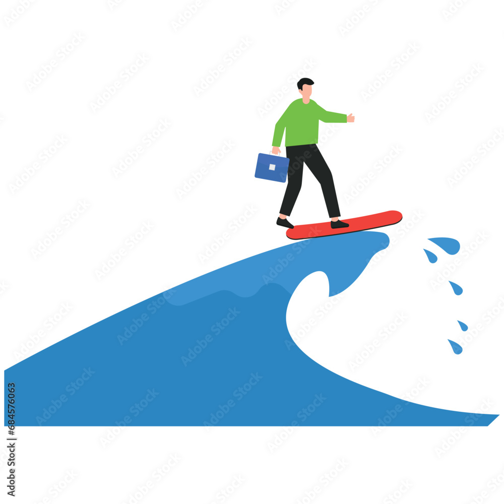 Businessman surfing on waves Illustration

