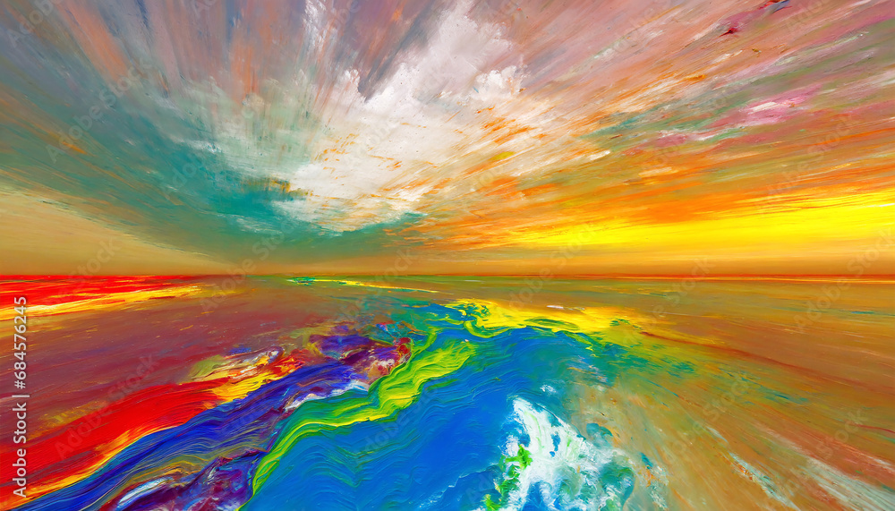 Abstract fantasy landscape, with colorful oil paint effect. Psychedelic background. AI generated from my original fractal art. Abstract fantasy landscape, with colorful oil paint effect. Psychedelic background. AI generated from my original fractal art.