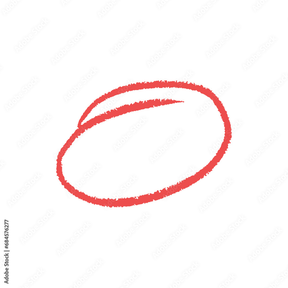 Red oval drawn by hand with wax crayon or pencil, charcoal, chalk. doodle colorful wavy lines emphasis. Vector illustration isolated on white Red oval drawn by hand with wax crayon or pencil, charcoal, chalk. doodle colorful wavy lines emphasis. Vector illustration isolated on white