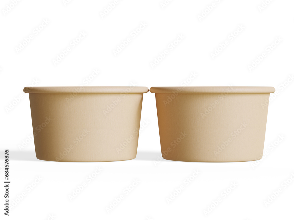 Container for food or Disposable kraft paper bowl isolated on white background realistic 3D illustration Container for food or Disposable kraft paper bowl isolated on white background realistic 3D illustration