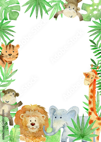 Baby shower card. Watercolor safari card with animals.