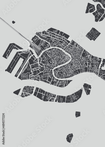 City map Venice, monochrome detailed plan, vector illustration