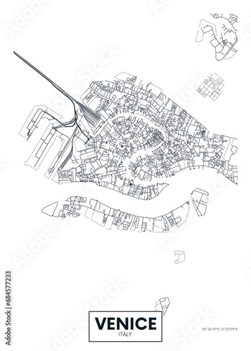 City map Venice, urban planning travel vector poster design
