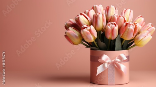 Beautiful Gift Box Bow Tulips , Background HD, Illustrations