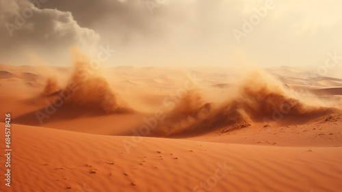 Desert landscape with sandstorm. 