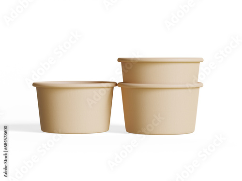 Container for food or Disposable kraft paper bowl isolated on white background realistic 3D illustration