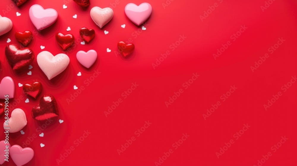 Assorted Valentine Hearts on Vibrant Red Background Celebration