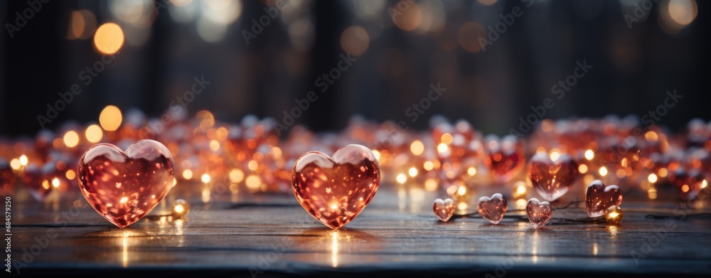 Glowing Hearts and Warm Bokeh Lights Valentine's Day Ambiance Glowing Hearts and Warm Bokeh Lights Valentine's Day Ambiance