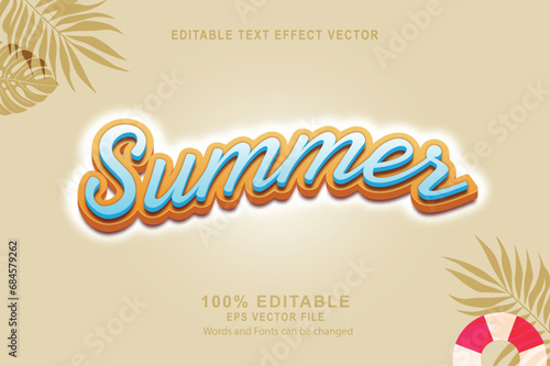 Summer Vector text effect. Editable text effect template. Summer 3d Editable Text Effect vector. 