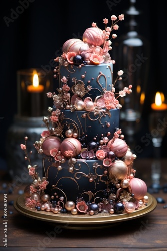 Galaxy-themed birthday cake with a stunning cosmic design and edible starry details, Generative AI