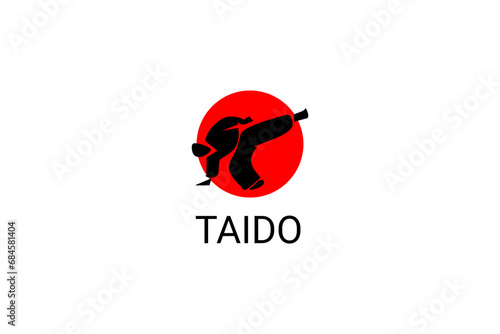 Taido (way of the body) sport vector line icon. sportman, fighting stance. sport pictogram illustration.