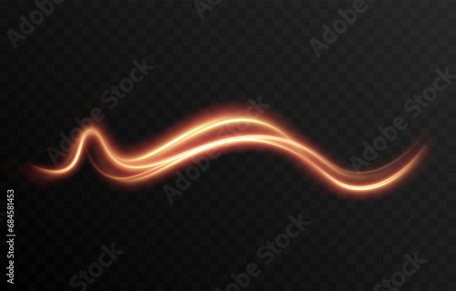Vector golden glowing lines png. Magic lines of light. Speedy twisted lines. Light trail, glowing waves. Movement of energy flow. Light effect. PNG.