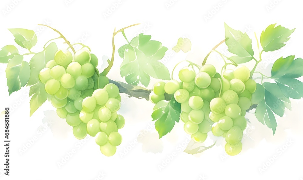Obraz premium Watercolor green grapes background, Generative AI