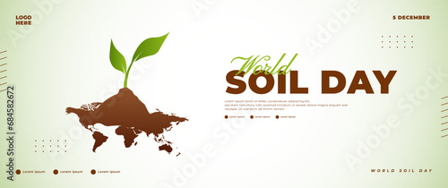World soil day banner design with brown soil elements and green plants