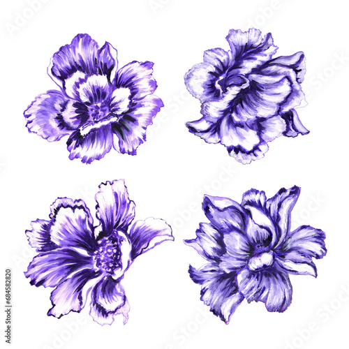 hand painted artistic purple watercolor flowers
