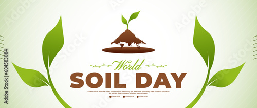 World soil day banner design with brown soil elements and green plants