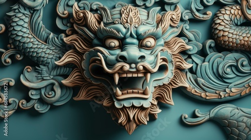 Multicolored Chinese Dragon Against Blue Sk   Background HD  Illustrations