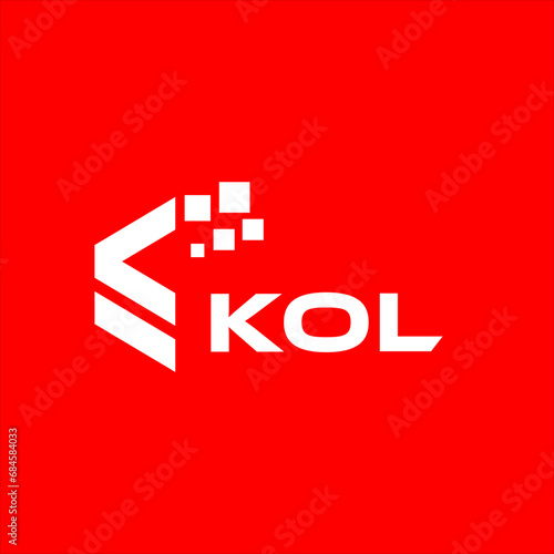 KOL letter technology logo design on red background. KOL creative initials letter IT logo concept. KOL setting shape design
