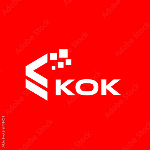 KOK letter technology logo design on red background. KOK creative initials letter IT logo concept. KOK setting shape design
