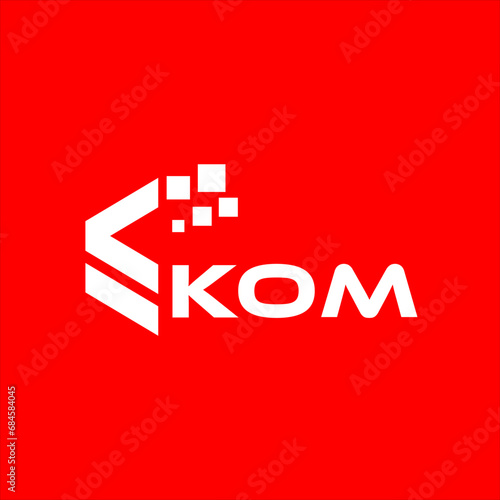 KOM letter technology logo design on red background. KOM creative initials letter IT logo concept. KOM setting shape design
