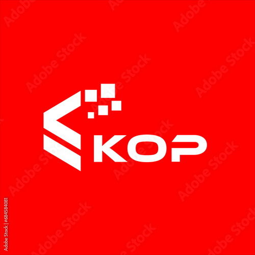 KOP letter technology logo design on red background. KOP creative initials letter IT logo concept. KOP setting shape design
