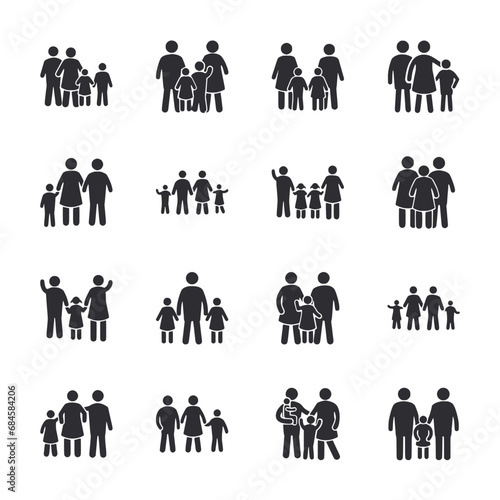 Set of family silhouettes icon for web app simple silhouettes flat design