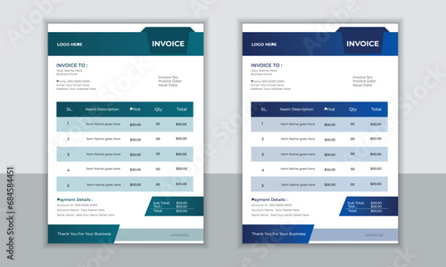Corporate business invoice design vector template. business stationery design payment agreement design .