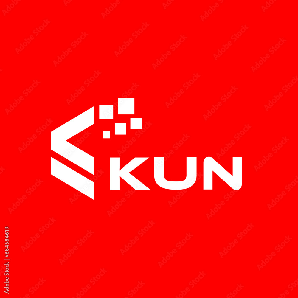 Fototapeta premium KUN letter technology logo design on red background. KUN creative initials letter IT logo concept. KUN setting shape design
