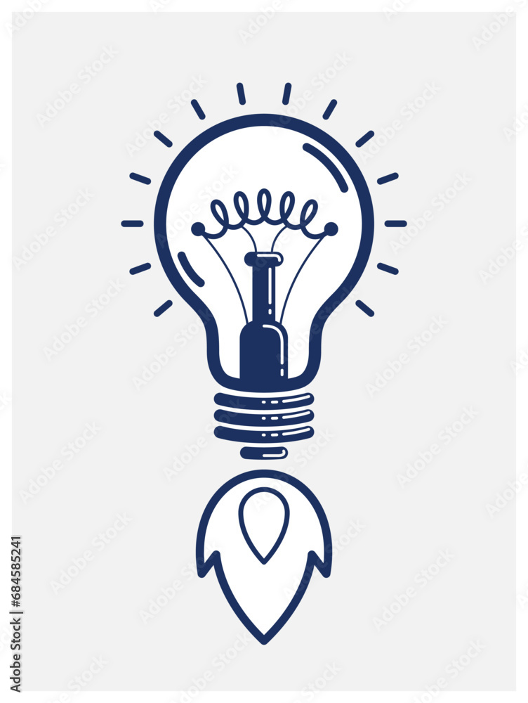 Idea light bulb launching like a rocket vector linear logo or icon, creative idea startup, science invention or research lightbulb, new business start. Idea light bulb launching like a rocket vector linear logo or icon, creative idea startup, science invention or research lightbulb, new business start.