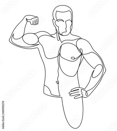 Linear drawing of a perfect body fit model man posing vector illustration isolated, muscular macho sexy guy with naked torso topless.