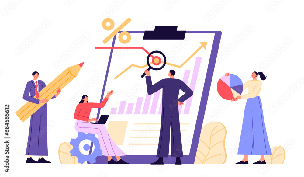 People working with data analyzing business indicators. People working with data analyzing business indicators.