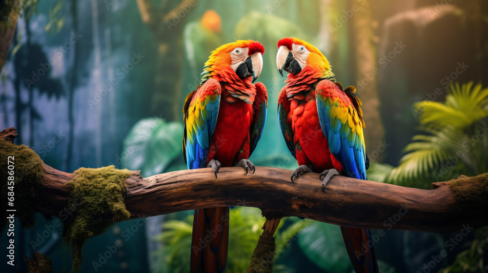 Two colorful parrots