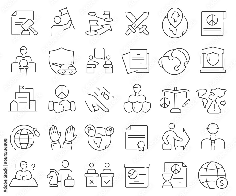 Diplomacy line icons collection. Thin outline icons pack. Vector illustration eps10 Diplomacy line icons collection. Thin outline icons pack. Vector illustration eps10