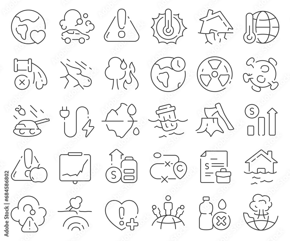 Global crisis line icons collection. Thin outline icons pack. Vector illustration eps10 Global crisis line icons collection. Thin outline icons pack. Vector illustration eps10