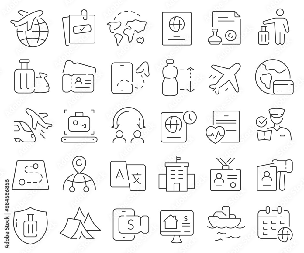 Immigration line icons collection. Thin outline icons pack. Vector illustration eps10 Immigration line icons collection. Thin outline icons pack. Vector illustration eps10
