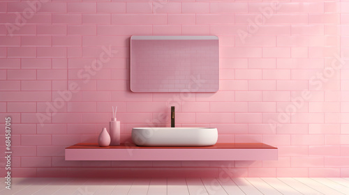 A rendering illustration of a pink ceramic tile wall