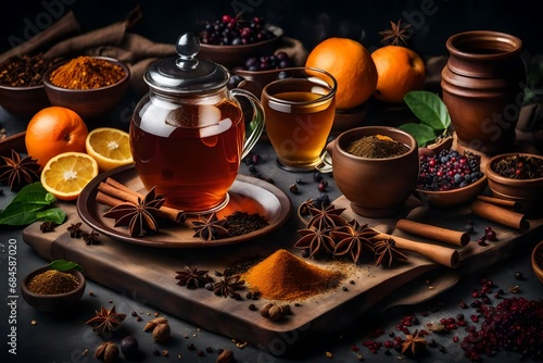 Composition of tea with spice and fruits