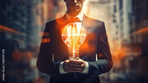 Business idea creative or smart thinking concept, man with light bulb photo