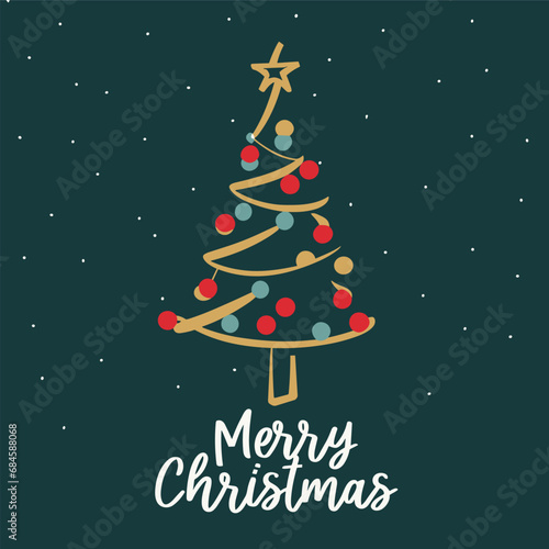 Merry Christmas and Happy New Year Set of greeting cards, posters, holiday covers. Xmas Design with beautiful snowflakes in modern line art style on red background. Christmas tree, border frame, decor