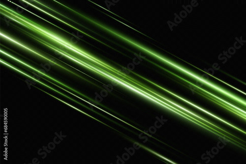 Vector illustration in green color. Set of lighting effects. Glare and flashes. Bright rays of light. Glowing lines. Vector illustration. Dust.Neon